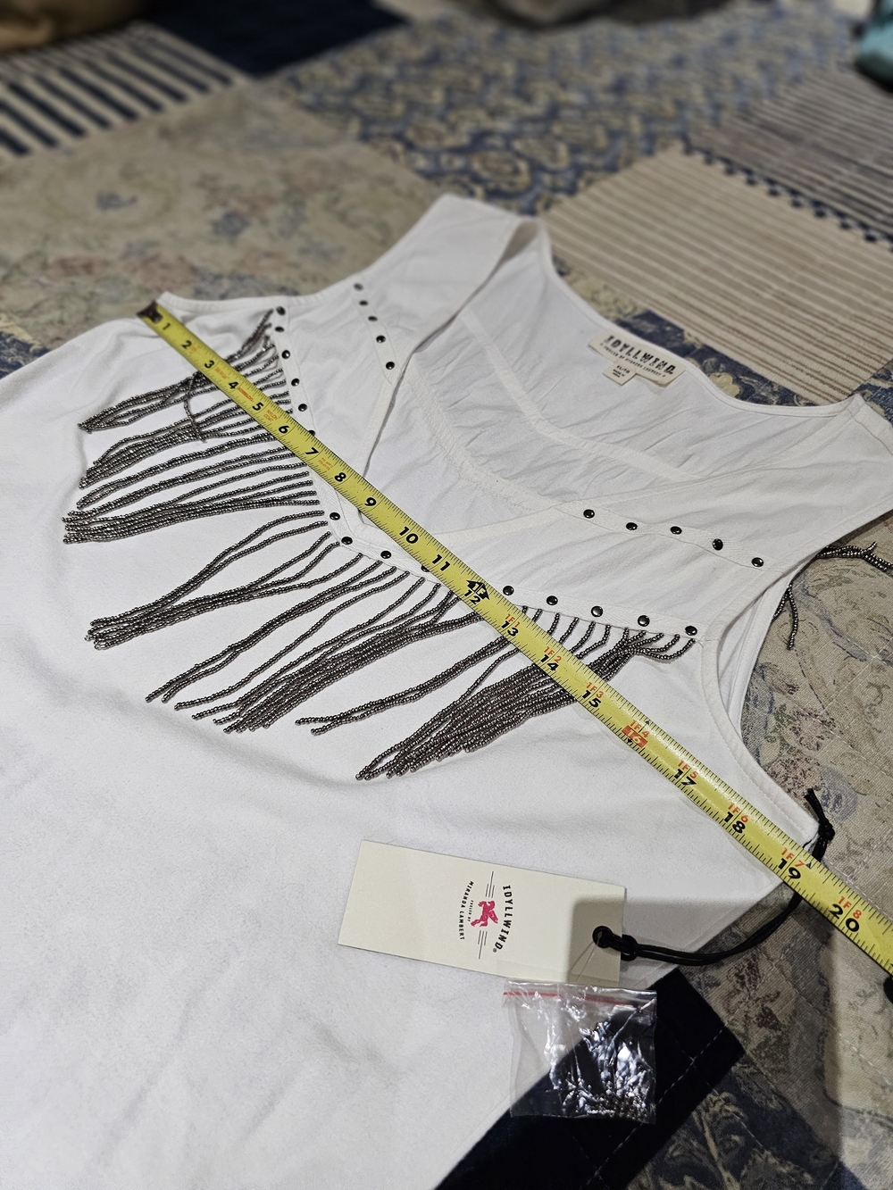 Idyllwind White V-Neck Bead Fringe Tank Top with Silver Studs - Picture 6 of 7